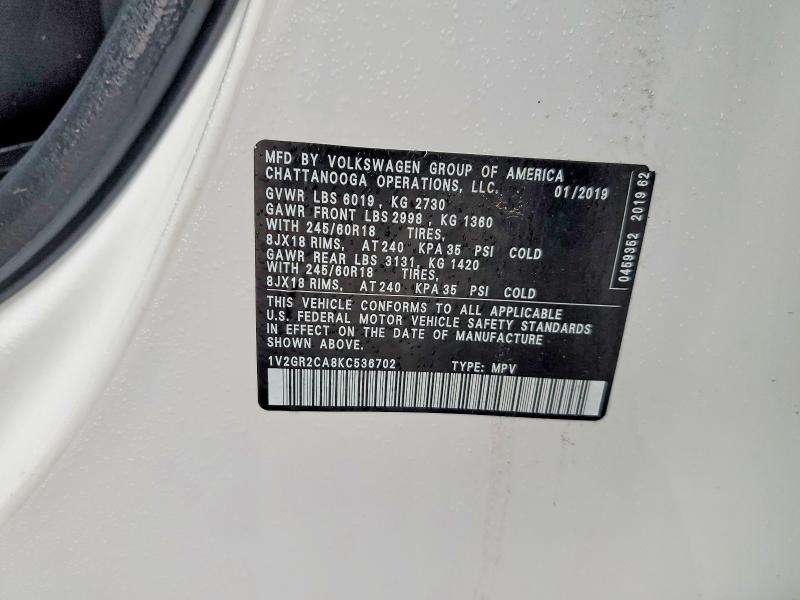 Aukcja sprzedaży 2019 Volkswagen Atlas, vin: 1V2GR2CA8KC536702, numer aukcji: 76817545