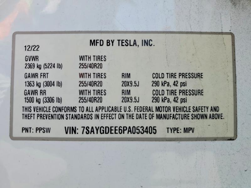 Продаж на аукціоні авто 2023 Tesla Model Y, vin: 7SAYGDEE6PA053405, номер лоту: 51062756
