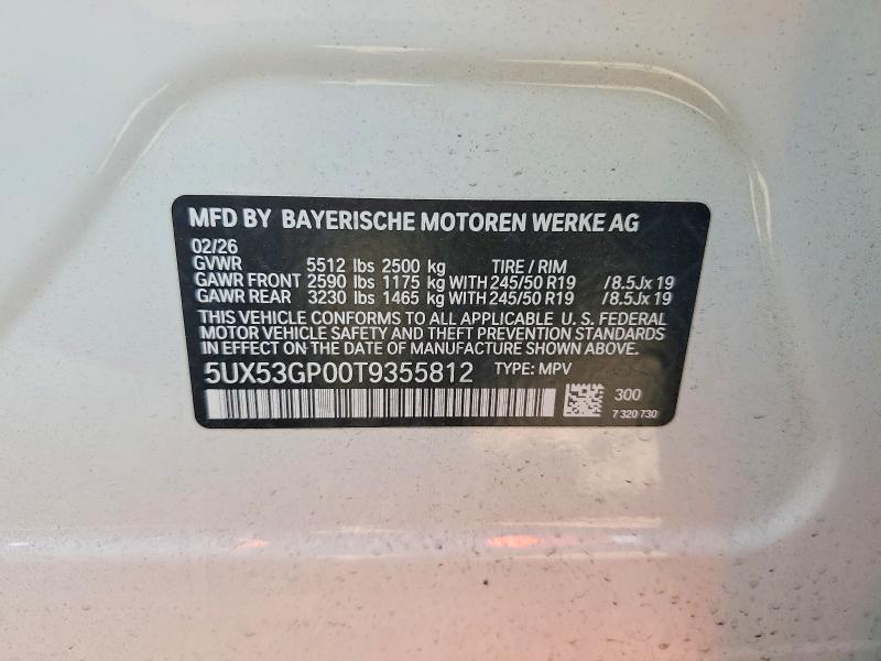 49178476 :رقم المزاد ، 5UX53GP00T9355812 vin ، 2026 Bmw X3 مزاد بيع