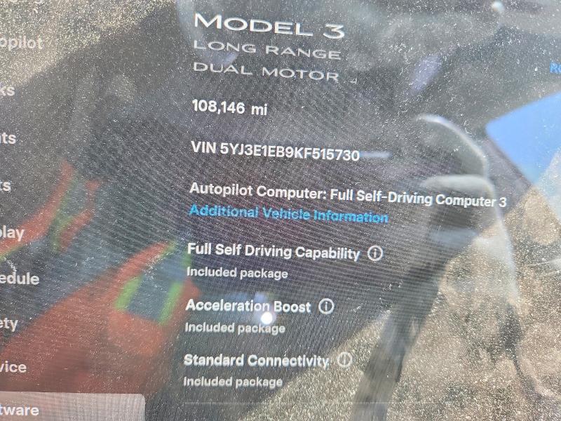 2019 Tesla Model 3 მანქანა იყიდება აუქციონზე, vin: 5YJ3E1EB9KF515730, აუქციონის ნომერი: 49652536