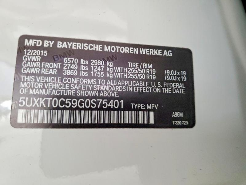48740896 :رقم المزاد ، 5UXKT0C59G0S75401 vin ، 2016 Bmw X5 مزاد بيع