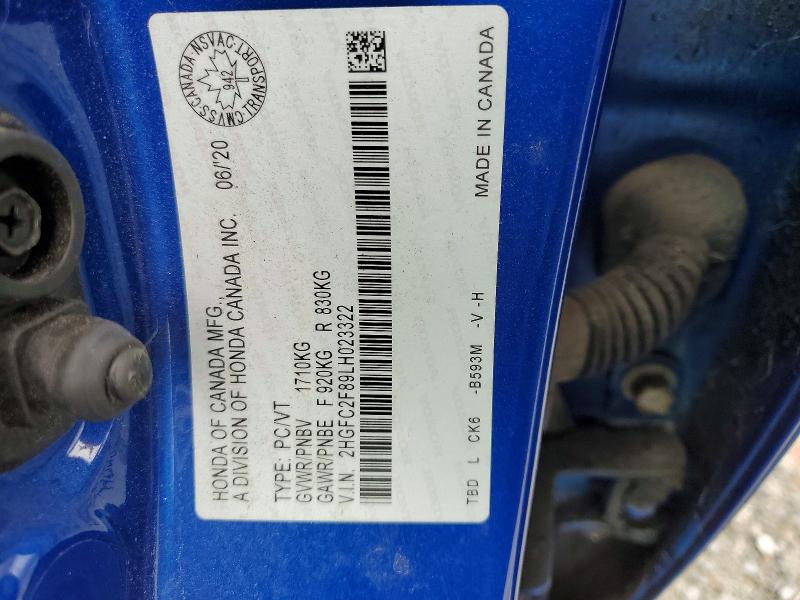 47899116 :رقم المزاد ، 2HGFC2F89LH023322 vin ، 2020 Honda Civic مزاد بيع