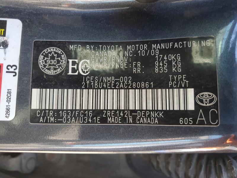 2010 Toyota Corolla მანქანა იყიდება აუქციონზე, vin: 2T1BU4EE2AC280861, აუქციონის ნომერი: 51000586