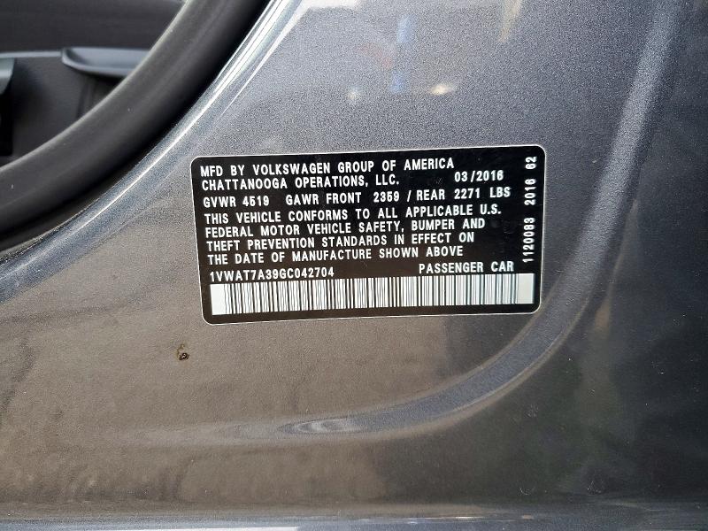 50263416 :رقم المزاد ، 1VWAT7A39GC042704 vin ، 2016 Volkswagen Passat مزاد بيع