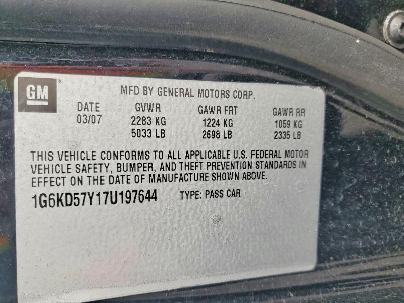 49981056 :رقم المزاد ، 1G6KD57Y17U197644 vin ، 2007 Cadillac Dts مزاد بيع