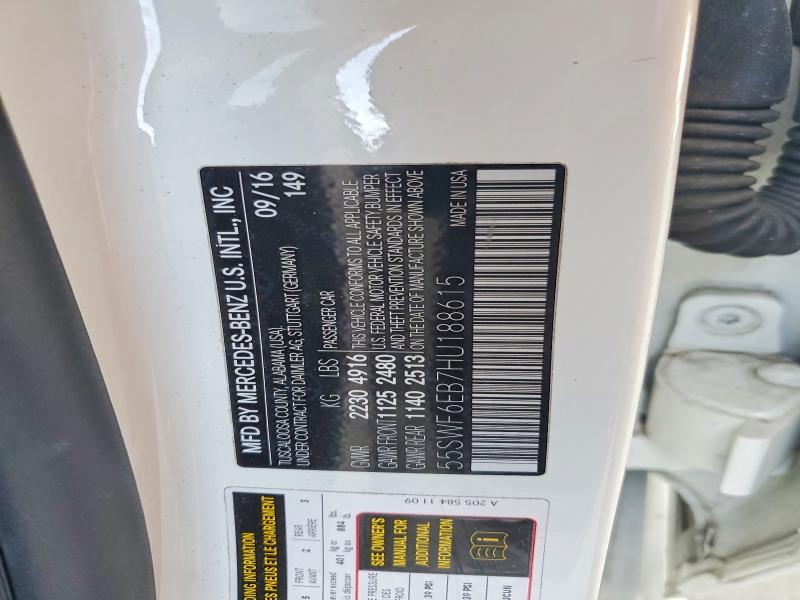 50805406 :رقم المزاد ، 55SWF6EB7HU188615 vin ، 2017 Mercedes-benz C مزاد بيع