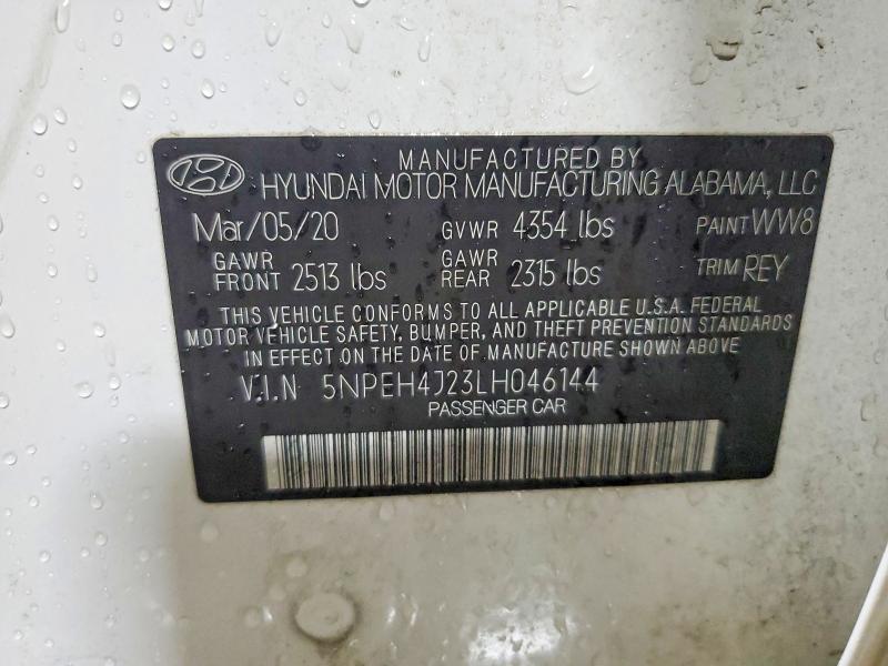 2020 Hyundai Sonata მანქანა იყიდება აუქციონზე, vin: 5NPEH4J23LH046144, აუქციონის ნომერი: 48853446