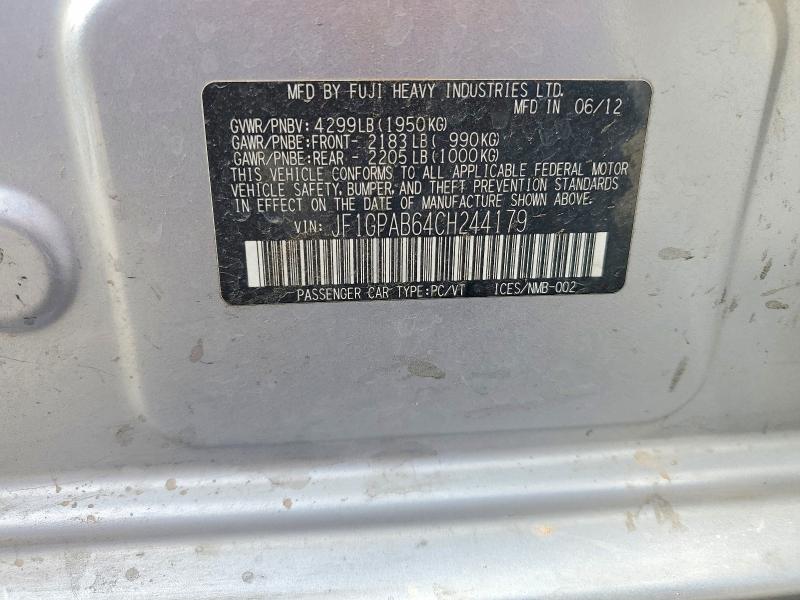 51188956 :رقم المزاد ، JF1GPAB64CH244179 vin ، 2012 Subaru Impreza مزاد بيع