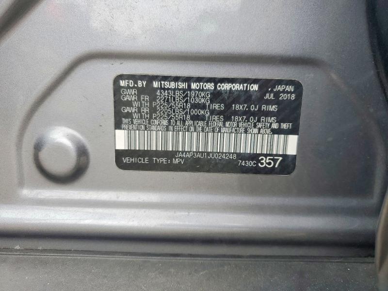 2018 Mitsubishi Outlander Sport მანქანა იყიდება აუქციონზე, vin: JA4AP3AU1JU024248, აუქციონის ნომერი: 51855856