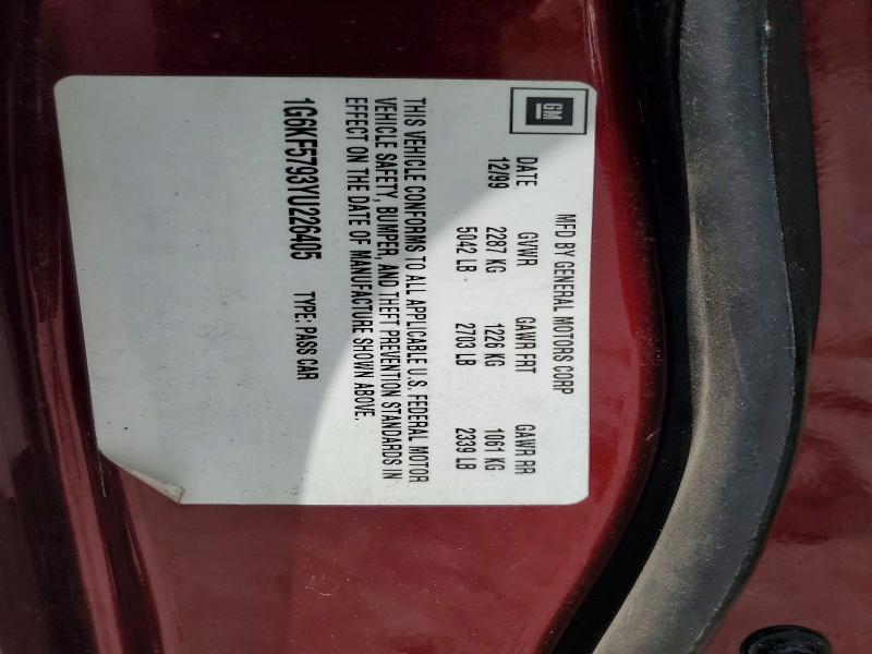 Auction sale of the 2000 Cadillac Deville, vin: 1G6KF5793YU226405, lot number: 49621696