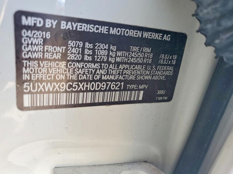Aukcja sprzedaży 2017 Bmw X3, vin: 5UXWX9C5XH0D97621, numer aukcji: 50018376