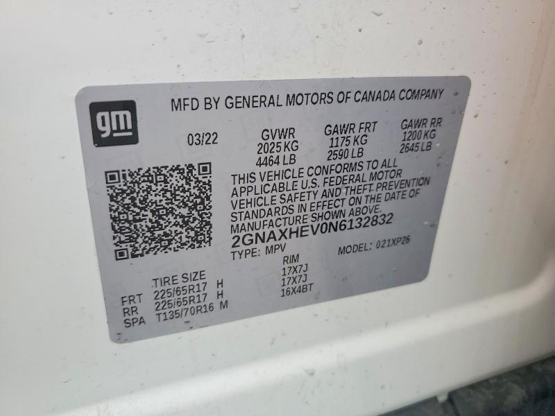 Aukcja sprzedaży 2022 Chevrolet Equinox, vin: 2GNAXHEV0N6132832, numer aukcji: 49400856