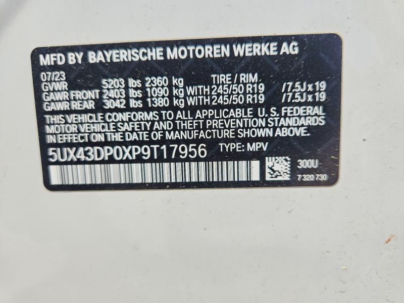 50255266 :رقم المزاد ، 5UX43DP0XP9T17956 vin ، 2023 Bmw X3 مزاد بيع