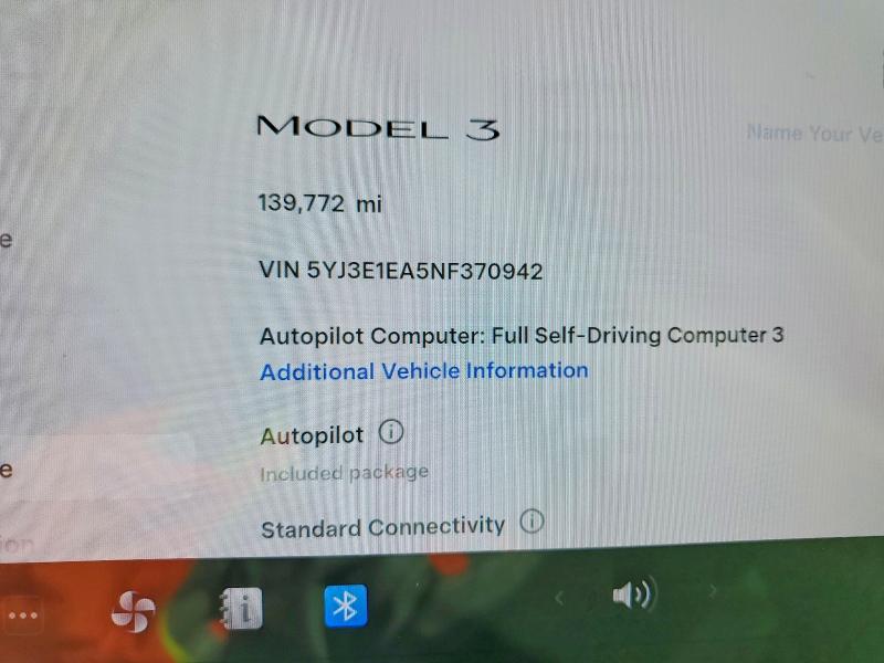 2022 Tesla Model 3 მანქანა იყიდება აუქციონზე, vin: 5YJ3E1EA5NF370942, აუქციონის ნომერი: 48987766