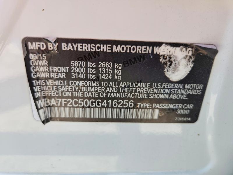 50825606 :رقم المزاد ، WBA7F2C50GG416256 vin ، 2016 Bmw 750 مزاد بيع