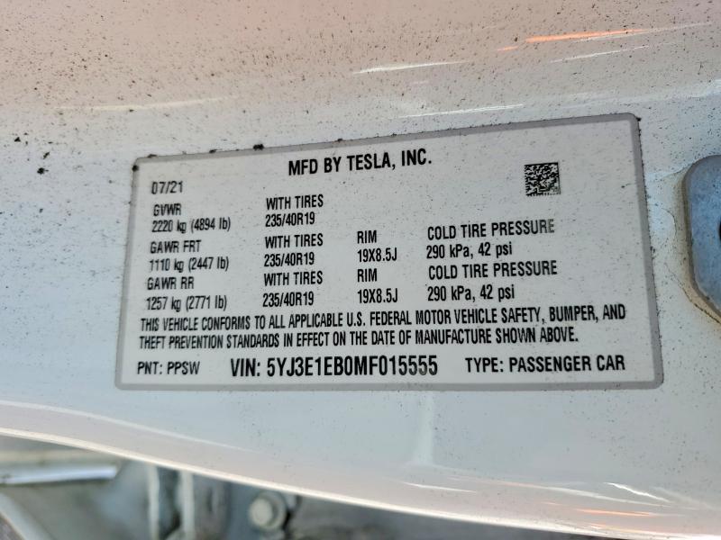 Aukcja sprzedaży 2021 Tesla Model 3, vin: 5YJ3E1EB0MF015555, numer aukcji: 50837006