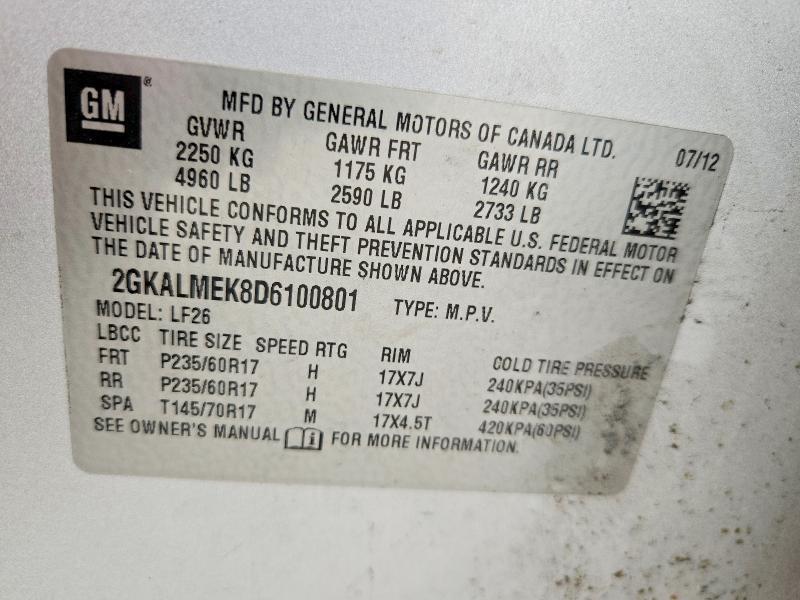 50249096 :رقم المزاد ، 2GKALMEK8D6100801 vin ، 2013 Gmc Terrain مزاد بيع