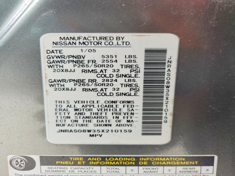Продаж на аукціоні авто 2005 Infiniti Fx35, vin: JNRAS08W35X210159, номер лоту: 48457446