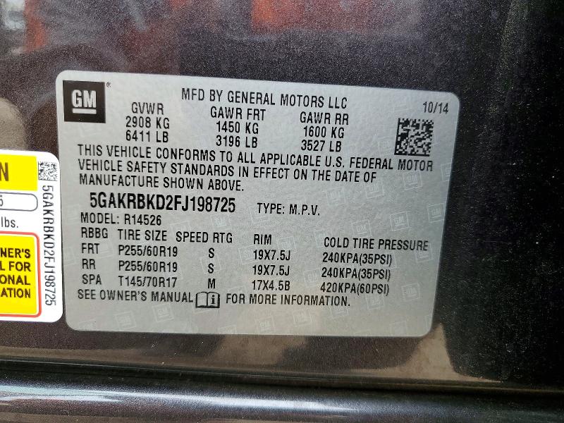 Продаж на аукціоні авто 2015 Buick Enclave, vin: 5GAKRBKD2FJ198725, номер лоту: 52146696