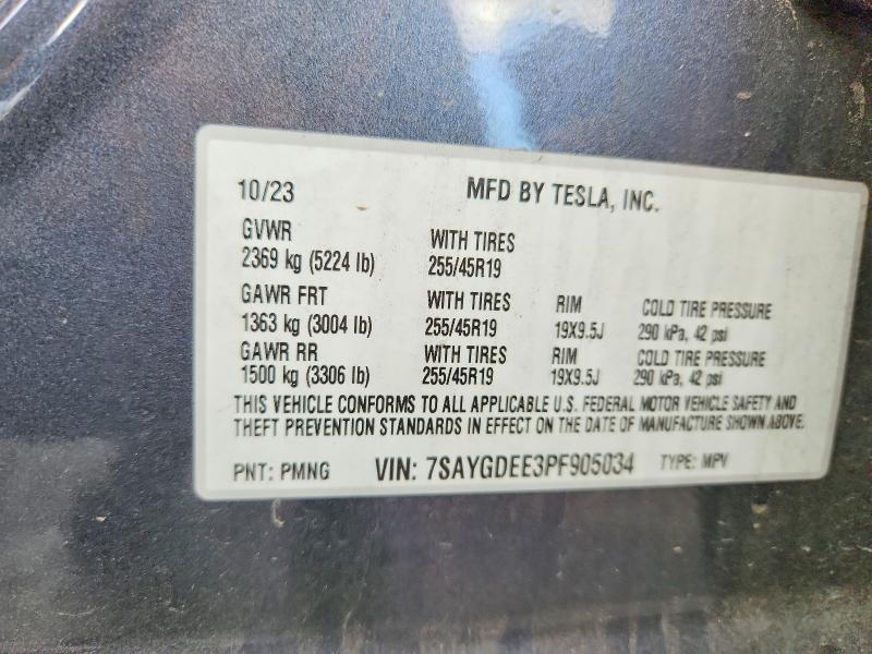2023 Tesla Model Y მანქანა იყიდება აუქციონზე, vin: 7SAYGDEE3PF905034, აუქციონის ნომერი: 49506376