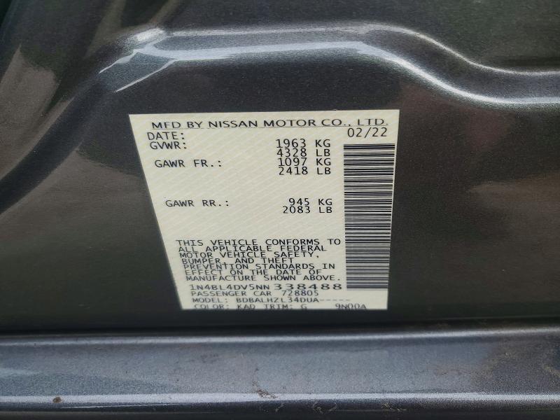 Продажа на аукционе авто 2022 Nissan Altima, vin: 1N4BL4DV5NN338488, номер лота: 49468176