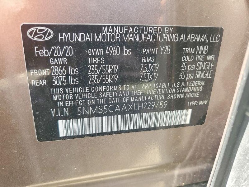 Aukcja sprzedaży 2020 Hyundai Santa Fe, vin: 5NMS5CAAXLH229759, numer aukcji: 51446846