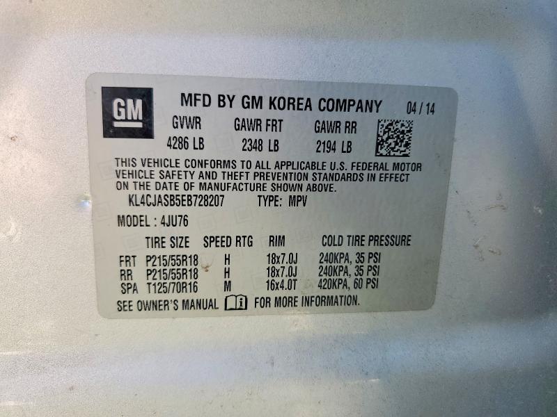2014 Buick Encore მანქანა იყიდება აუქციონზე, vin: KL4CJASB5EB728207, აუქციონის ნომერი: 48959436