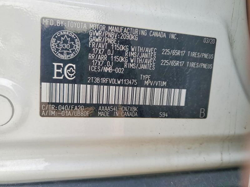 Aukcja sprzedaży 2020 Toyota Rav4, vin: 2T3B1RFV0LW113475, numer aukcji: 49947536