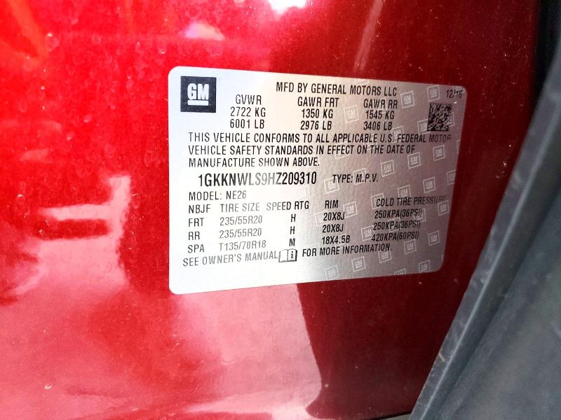 Aukcja sprzedaży 2017 Gmc Acadia, vin: 1GKKNWLS9HZ209310, numer aukcji: 51683846