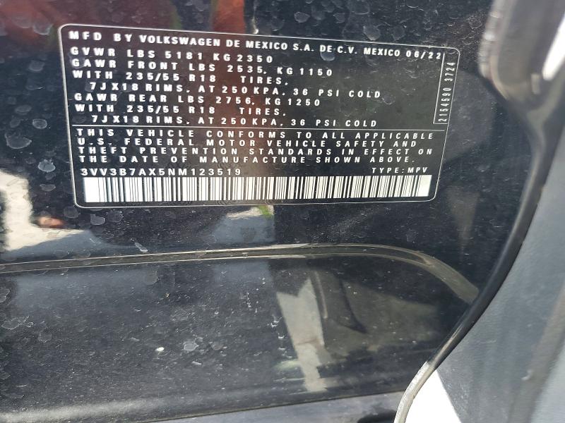 Aukcja sprzedaży 2022 Volkswagen Tiguan, vin: 3VV3B7AX5NM123519, numer aukcji: 51429956