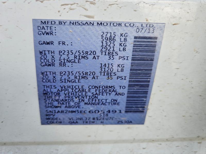 Продажа на аукционе авто 2014 Nissan Pathfinder, vin: 5N1AR2MM5EC605491, номер лота: 51807346