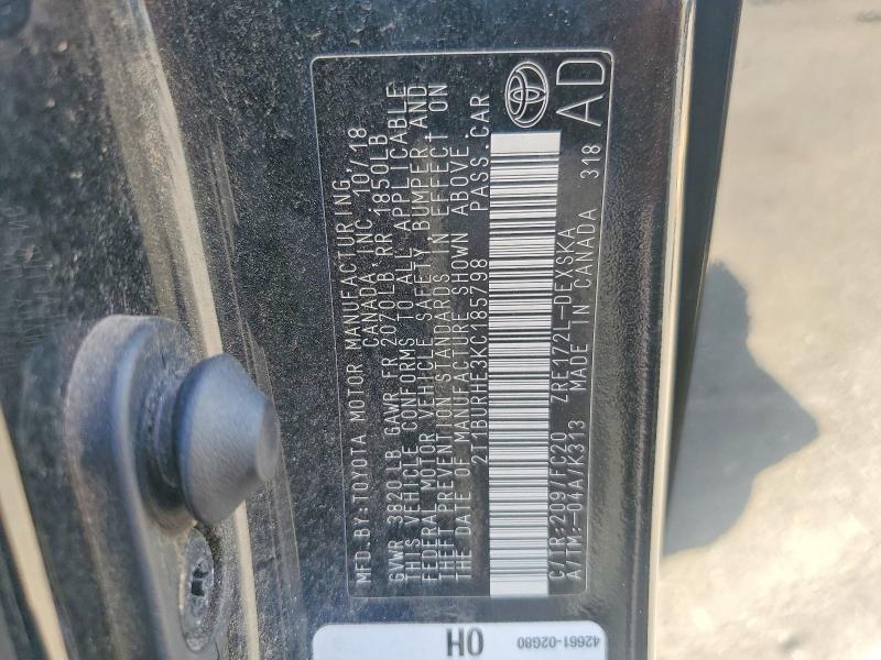 50465206 :رقم المزاد ، 2T1BURHE3KC185798 vin ، 2019 Toyota Corolla مزاد بيع
