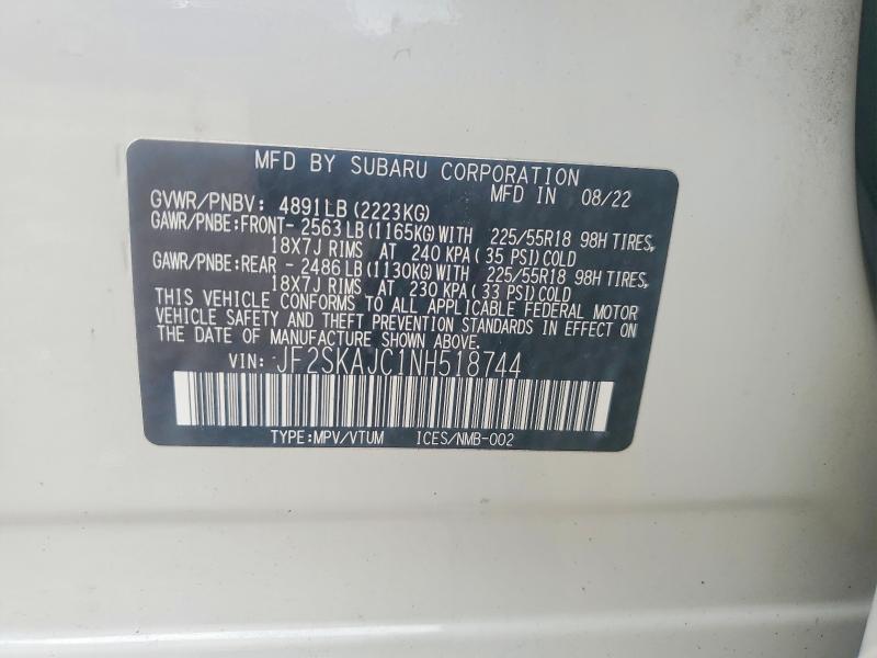 2022 Subaru Forester მანქანა იყიდება აუქციონზე, vin: JF2SKAJC1NH518744, აუქციონის ნომერი: 48395326