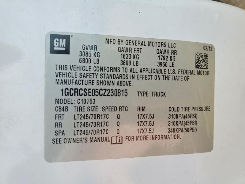 Продаж на аукціоні авто 2012 Chevrolet Silverado, vin: 1GCRCSE05CZ230815, номер лоту: 49867036