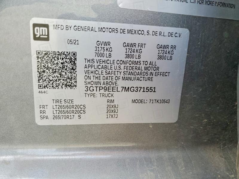 Продаж на аукціоні авто 2021 Gmc Sierra, vin: 3GTP9EEL7MG371551, номер лоту: 51162126