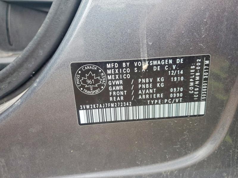 51315106 :رقم المزاد ، 3VW2K7AJ7FM272342 vin ، 2015 Volkswagen Jetta مزاد بيع