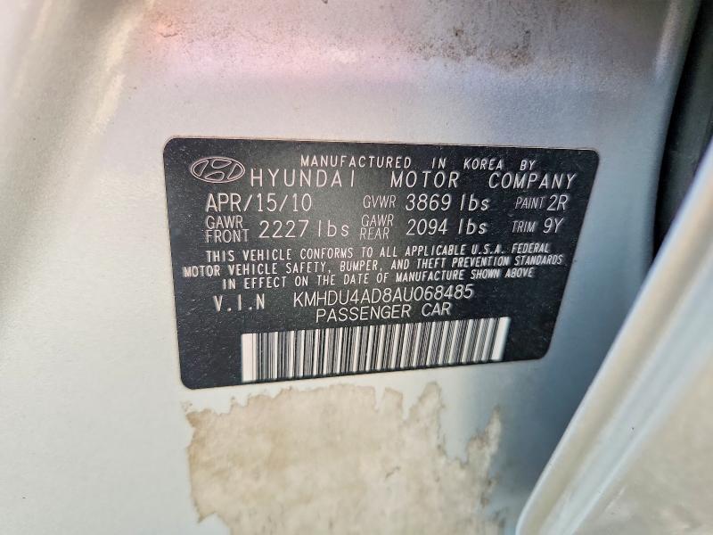50918436 :رقم المزاد ، KMHDU4AD8AU068485 vin ، 2010 Hyundai Elantra مزاد بيع