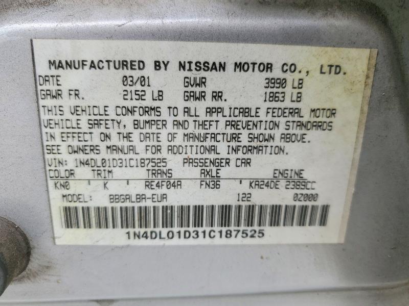 Продаж на аукціоні авто 2001 Nissan Altima, vin: 1N4DL01D31C187525, номер лоту: 51191156