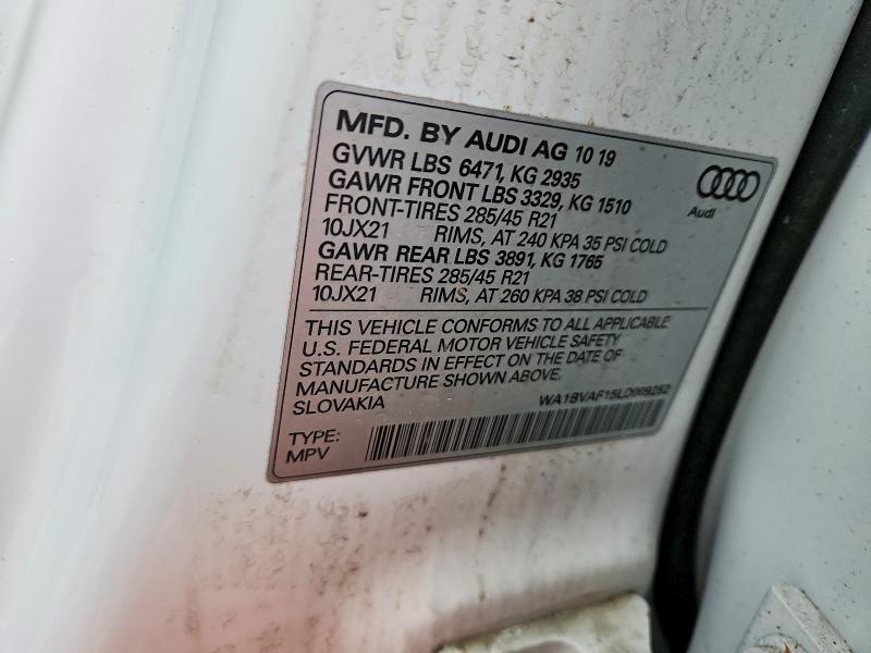 2020 Audi Q8 მანქანა იყიდება აუქციონზე, vin: WA1BVAF15LD009252, აუქციონის ნომერი: 49311966