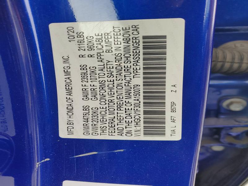 Продаж на аукціоні авто 2020 Honda Accord, vin: 1HGCV1F30LA150079, номер лоту: 51587456