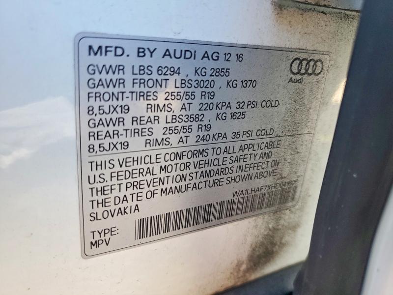 Продаж на аукціоні авто 2017 Audi Q7, vin: WA1LHAF7XHD041606, номер лоту: 48919466
