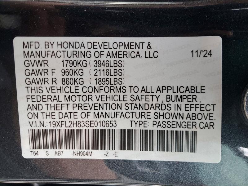 2025 Honda Civic მანქანა იყიდება აუქციონზე, vin: 19XFL2H83SE010653, აუქციონის ნომერი: 49086236