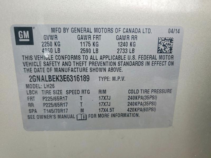Aukcja sprzedaży 2014 Chevrolet Equinox, vin: 2GNALBEK3E6316189, numer aukcji: 50636706