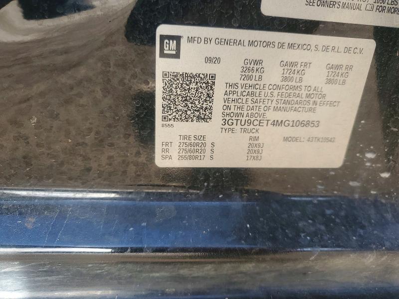 Aukcja sprzedaży 2021 Gmc Sierra, vin: 3GTU9CET4MG106853, numer aukcji: 50804346