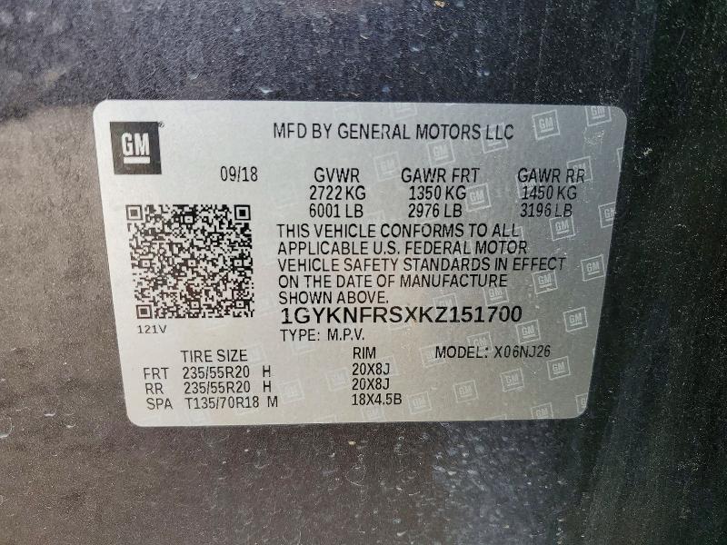 48356216 :رقم المزاد ، 1GYKNFRSXKZ151700 vin ، 2019 Cadillac Xt5 مزاد بيع