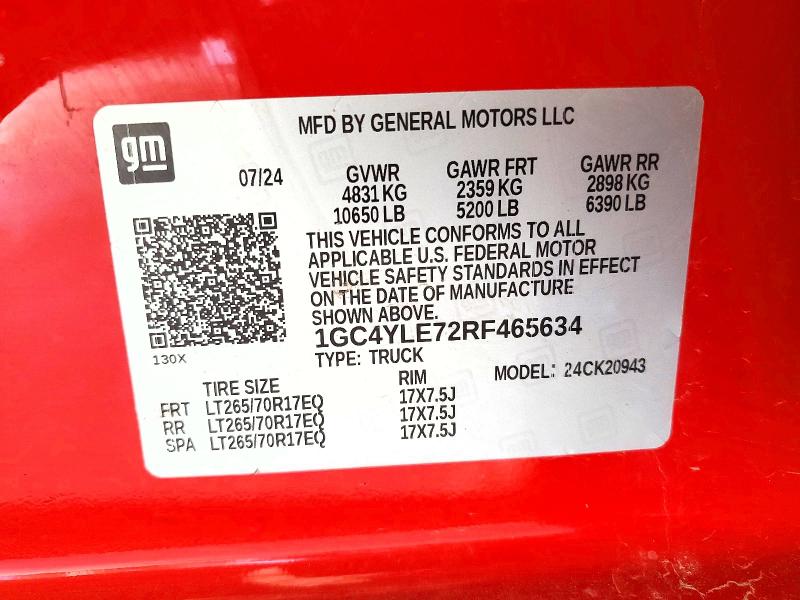 Продаж на аукціоні авто 2024 Chevrolet Silverado, vin: 1GC4YLE72RF465634, номер лоту: 49757796