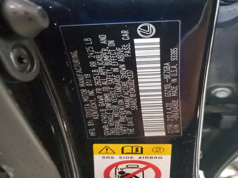50360206 :رقم المزاد ، 58ABZ1B13KU021337 vin ، 2019 Lexus Es مزاد بيع