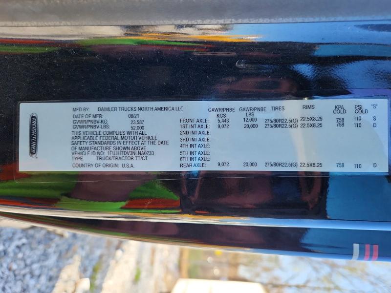 2022 Freightliner Cascadia 116 მანქანა იყიდება აუქციონზე, vin: 1FUJHTDV3NLNA0233, აუქციონის ნომერი: 46593426