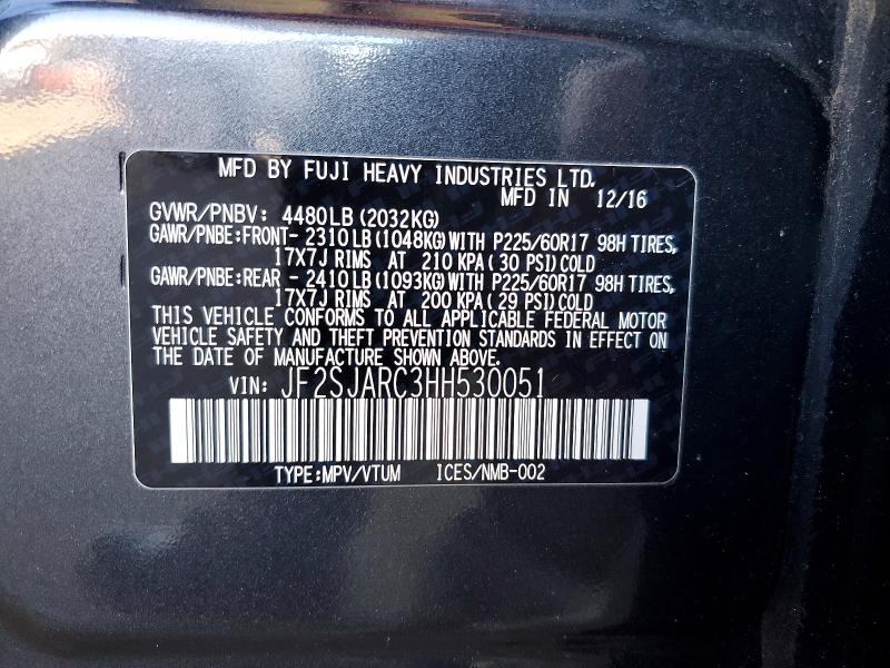 Aukcja sprzedaży 2017 Subaru Forester, vin: JF2SJARC3HH530051, numer aukcji: 51119976