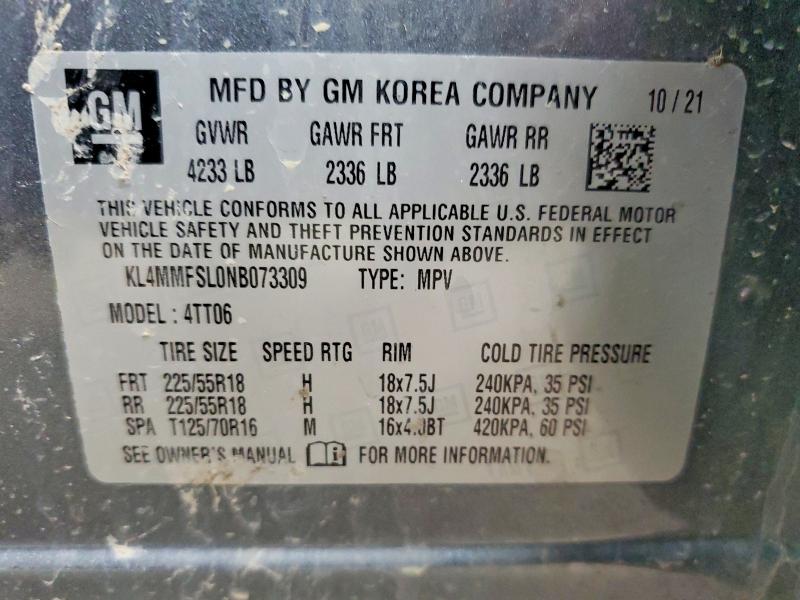 2022 Buick Encore Gx მანქანა იყიდება აუქციონზე, vin: KL4MMFSL0NB073309, აუქციონის ნომერი: 48353016